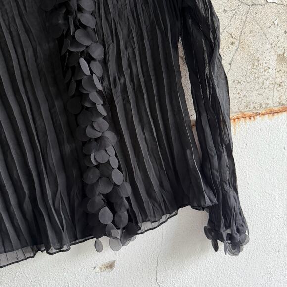 Black Sheer Pleated Blouse Ruffle Long Sleeve Party Top Medium Claudia Richard - Picture 4 of 6
